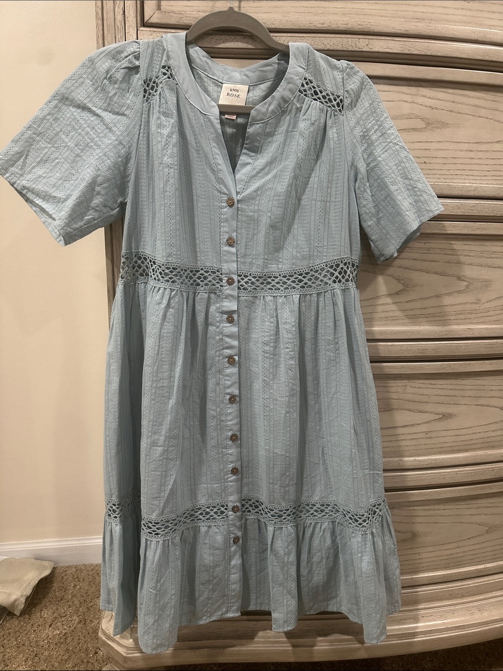 Knox Rose Pale Blue Button-Front Eyelet Dress